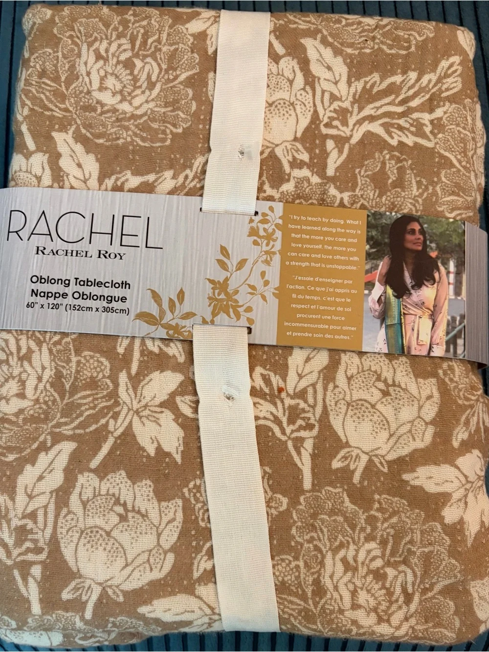 Brand new RACHEL Rachel Roy Tan Floral Oblong Tablecloth with Cream Print